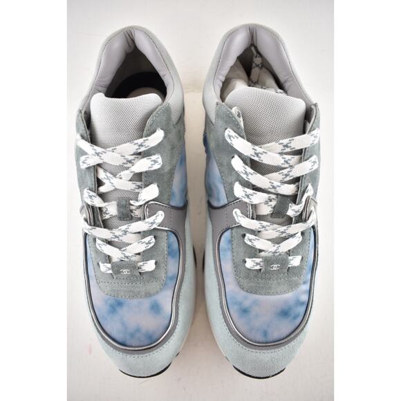Chanel 20S Mens Grey Blue Silver White CC Logo Low Top Trainer Sneaker 44 11 - Picture 9 of 12